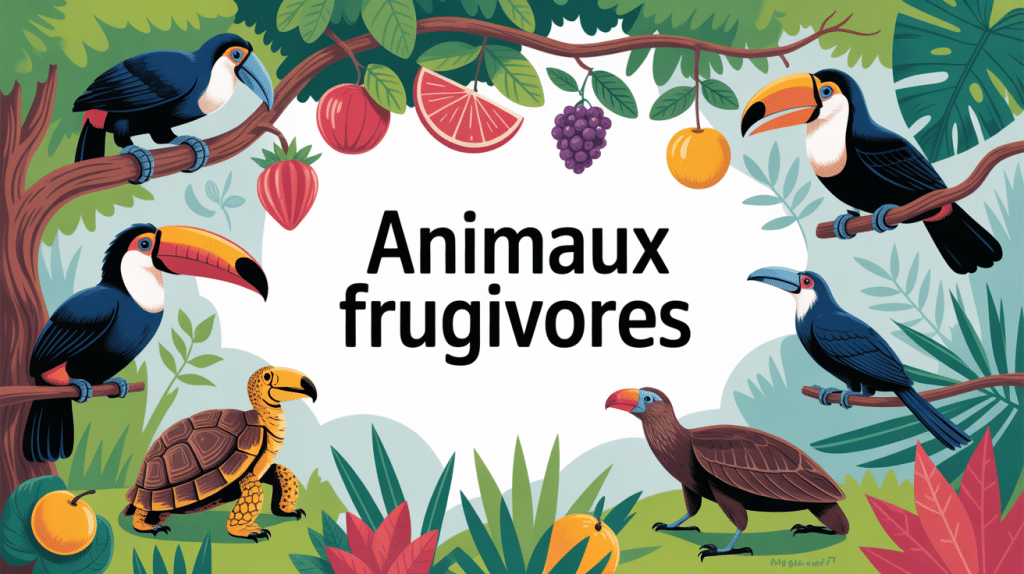 Illustration animaux dont le regime alimentaire est constitue de fruit autour d'un arbre