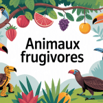 Illustration animaux dont le regime alimentaire est constitue de fruit autour d'un arbre