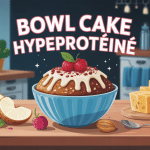 bowl cake hyperprotéiné avec flocons d’avoine et whey sur table sport