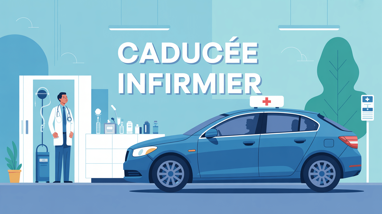 caducée infirmier affiché sur voiture devant cabinet