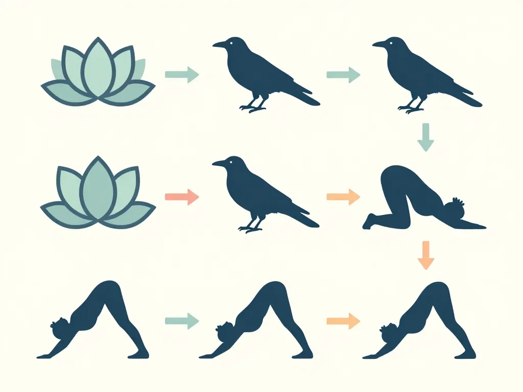Schéma postures de yoga 6 lettres lotus corbeau chien