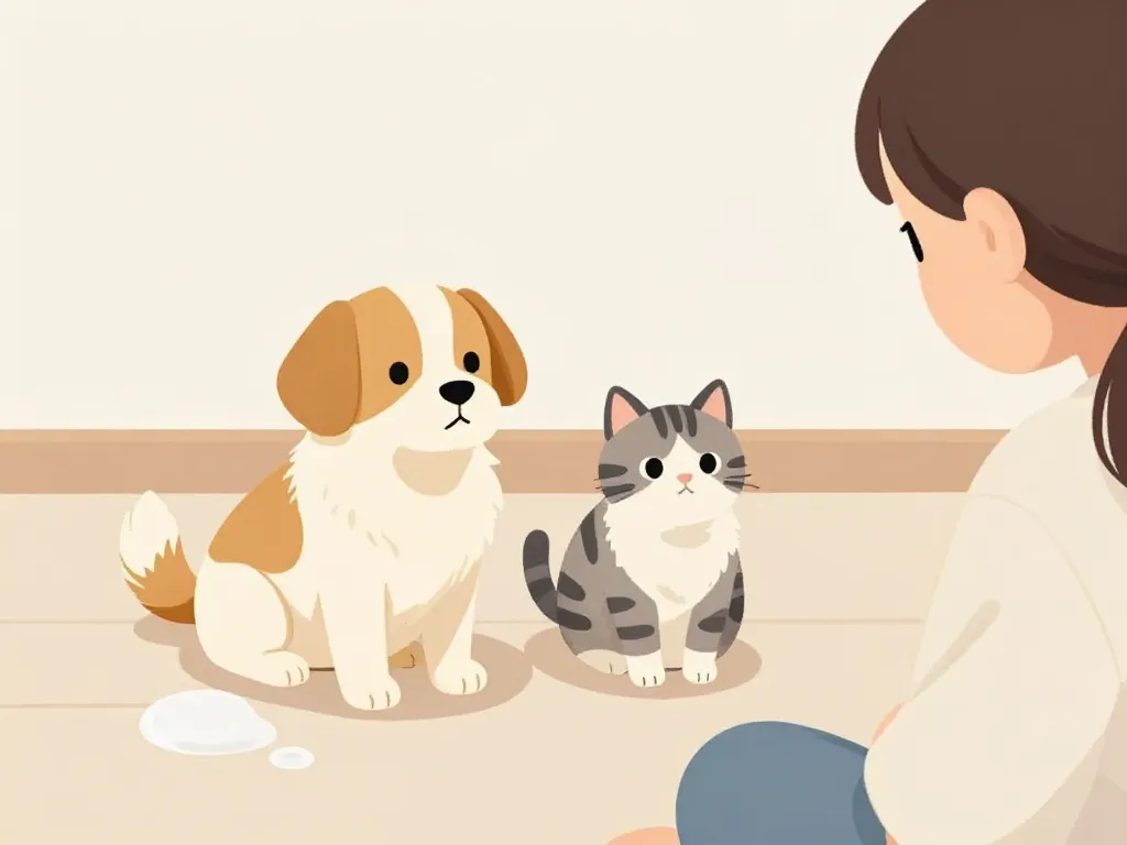 Chien et chat avec vomi de la mousse blanche au sol