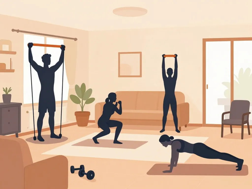 musculation dans la maison exercices salon haltères bandes poids du corps