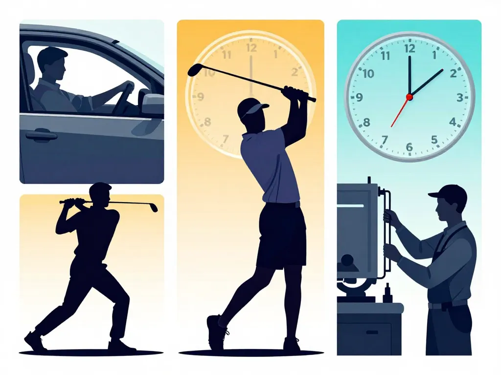 Illustration position de l’horloge pour gestes sportifs conduite réglage mécanique