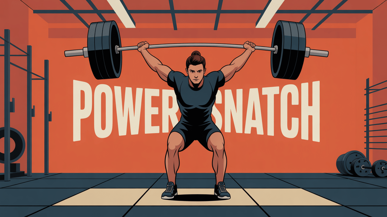 Illustration stylisée power snatches en salle, athlète explosif