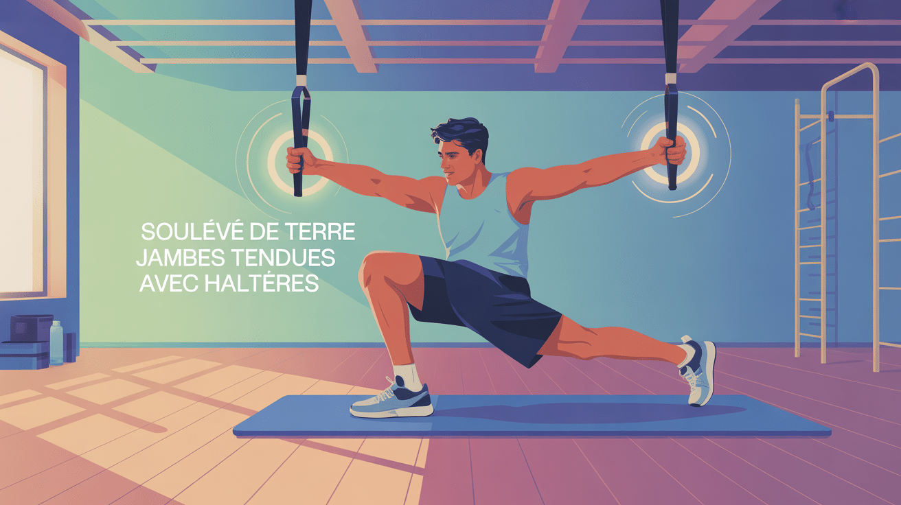 Illustration centrale souleve de terre jambes tendues avec halteres