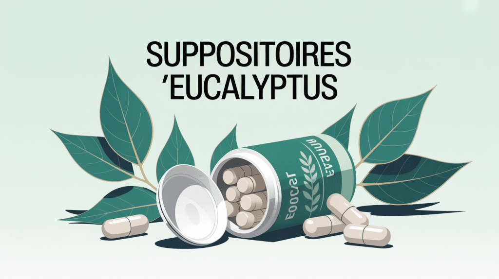 Suppositoire eucalyptus boîte et feuilles stylisées