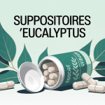 Suppositoire eucalyptus boîte et feuilles stylisées