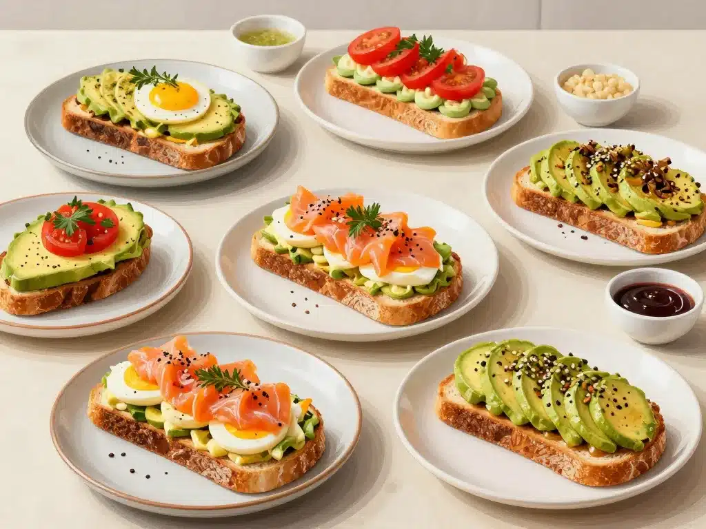 assortiment tartines avocat healthy petit déjeuner brunch