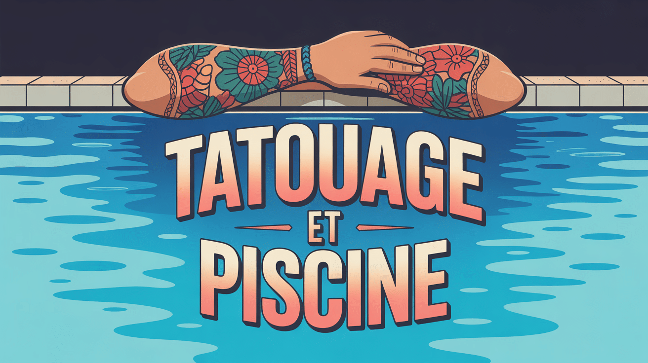 Bras tatoué au-dessus d'une piscine stylisée, ambiance attente et protection