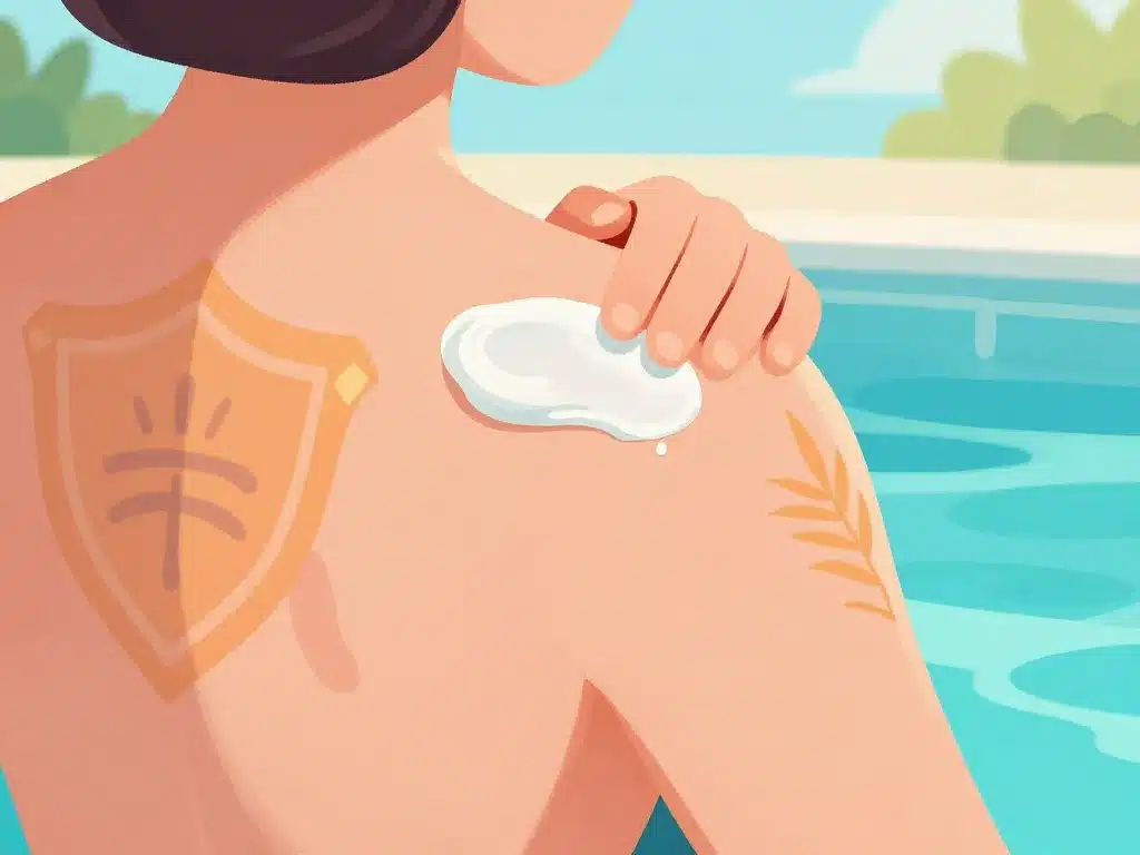 Tatouage piscine soin protecteur, crème et écran solaire avant baignade