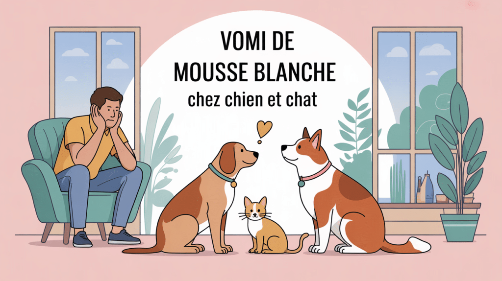 Chien et chat avec vomi de la mousse sur fond rassurant