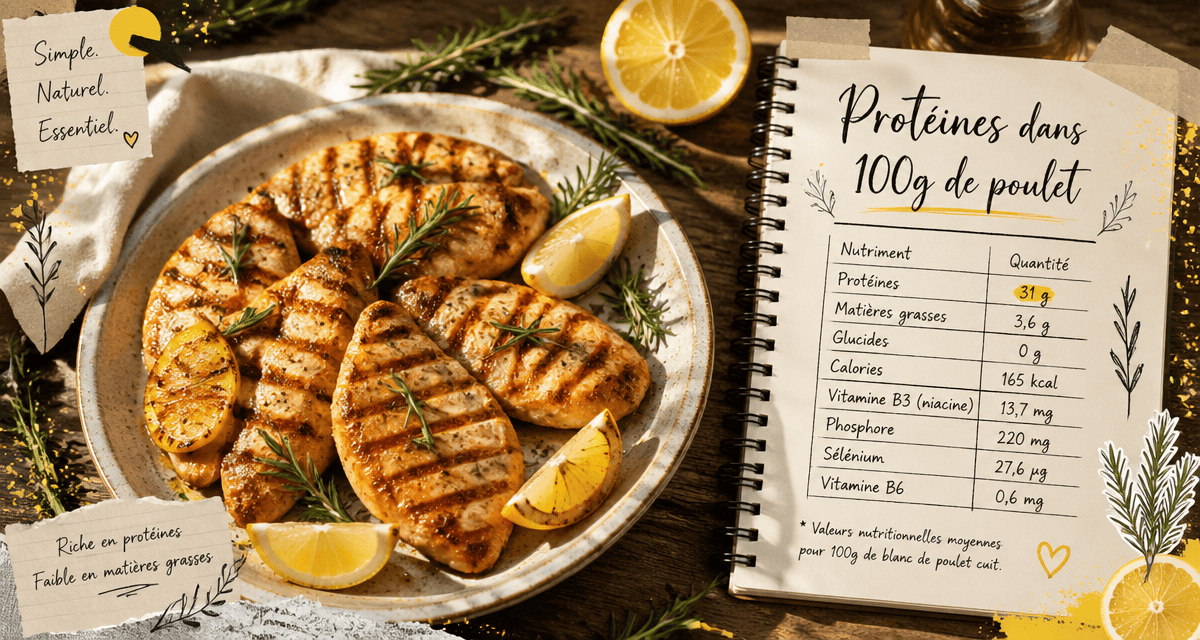 combien de proteines dans 100 g de poulet grillé avec citron et romarin