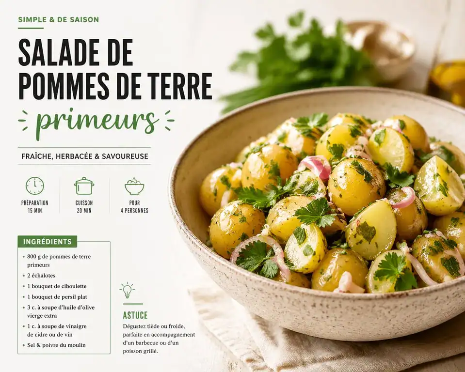 Salade de pommes de terre primeurs aux herbes et citron, une recette saine et riche en valeur nutritionnelle