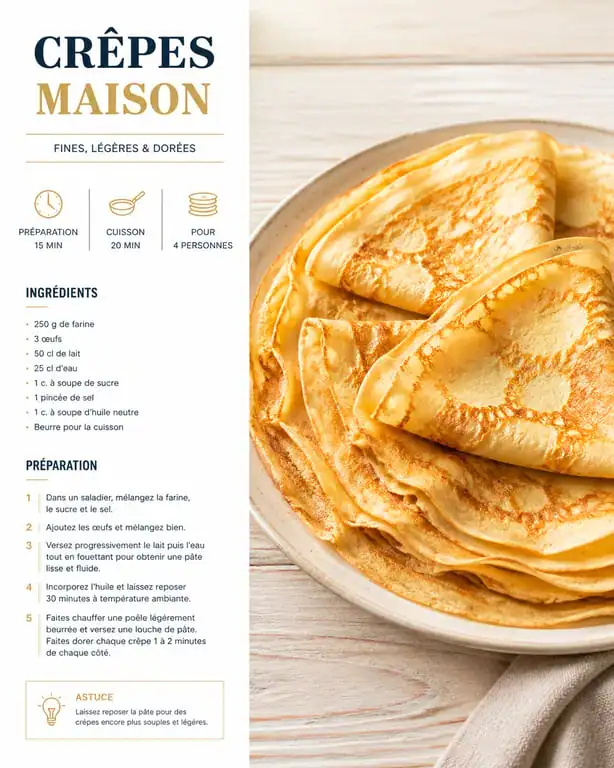 Crêpes autorisées pour un régime sans résidus servies dans une assiette