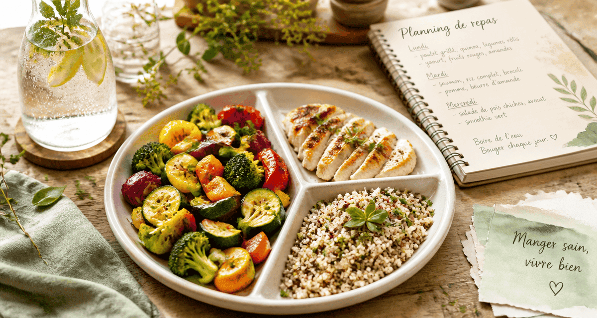 Assiette alimentation perte de poids légumes poulet quinoa