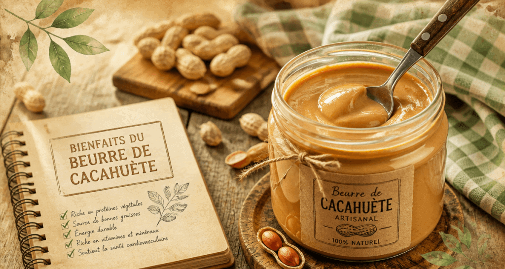 beurre de cacahuete bienfaits artisanal sur table rustique