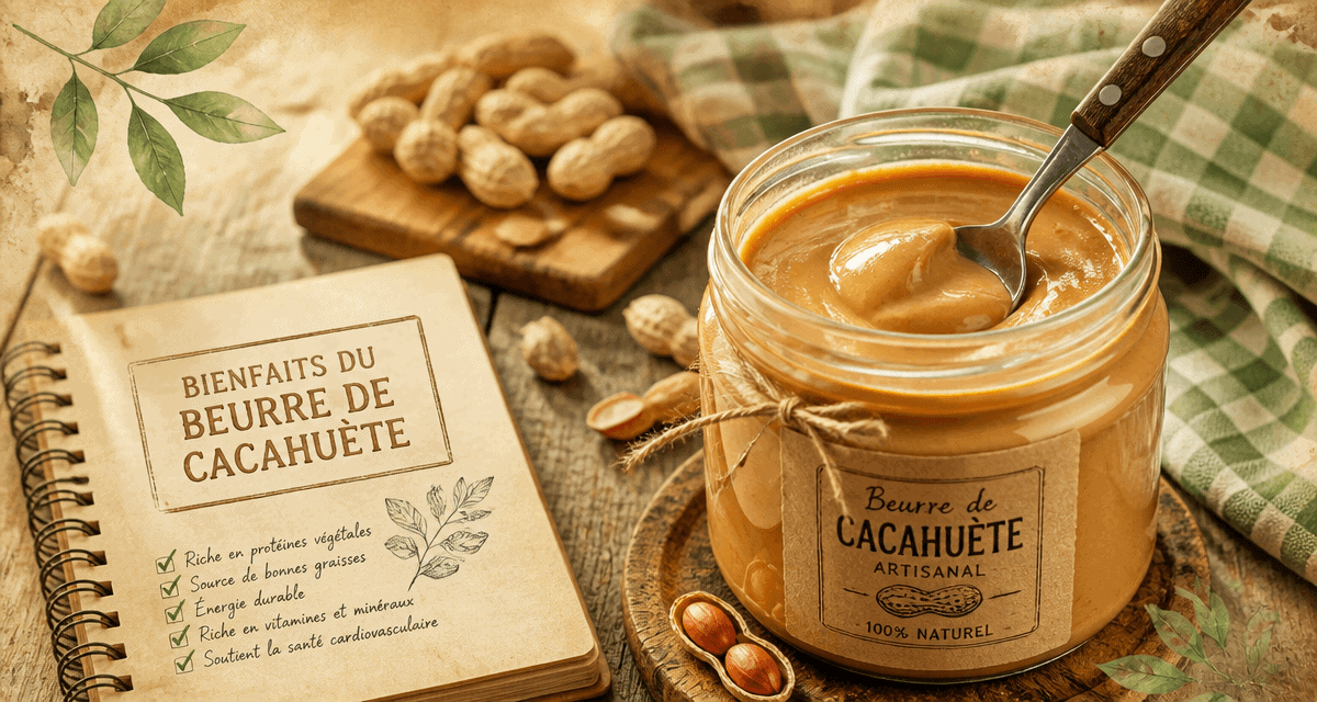 beurre de cacahuete bienfaits artisanal sur table rustique
