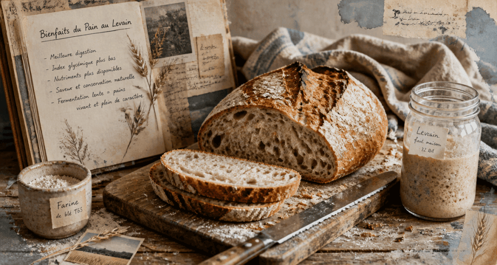 bienfaits du pain au levain miche tranchée