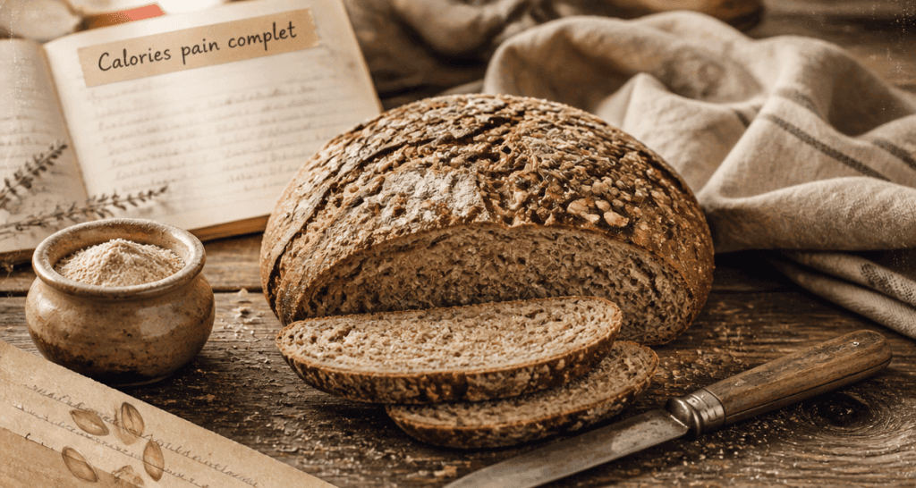 calories dans le pain complet, miche tranchée sur table