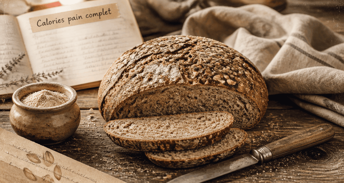 calories dans le pain complet, miche tranchée sur table