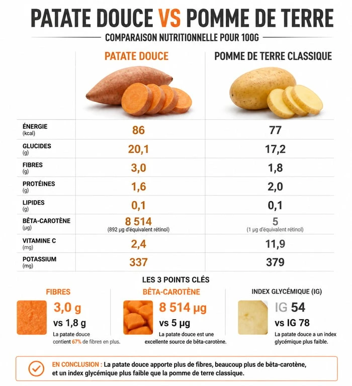 Comparaison nutritionnelle entre patate douce et pomme de terre classique