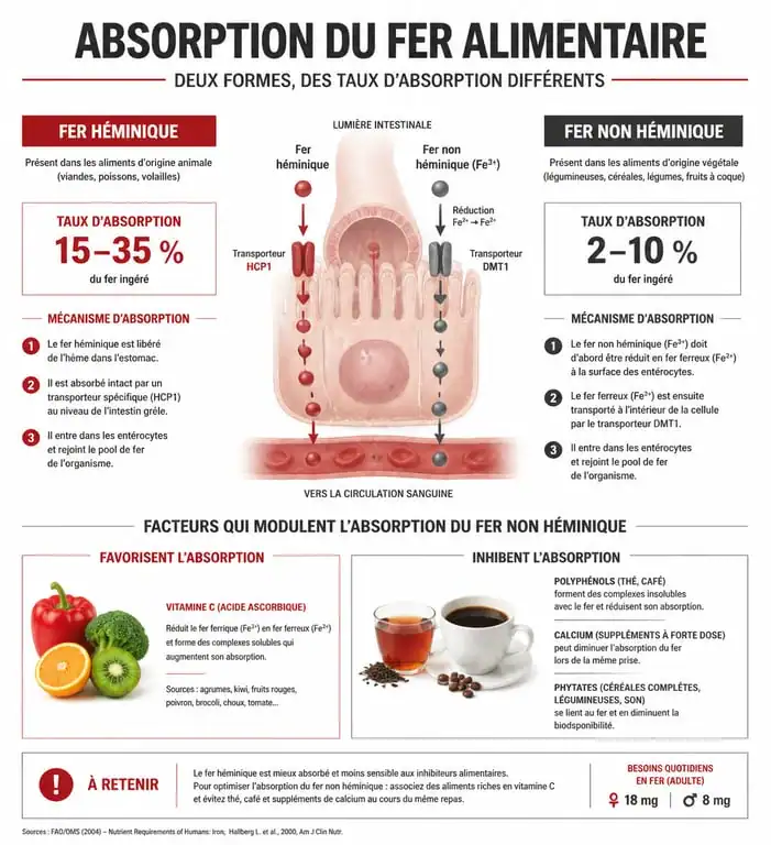Infographie sur les aliments riches en fer et les conseils pour lutter contre l'anémie