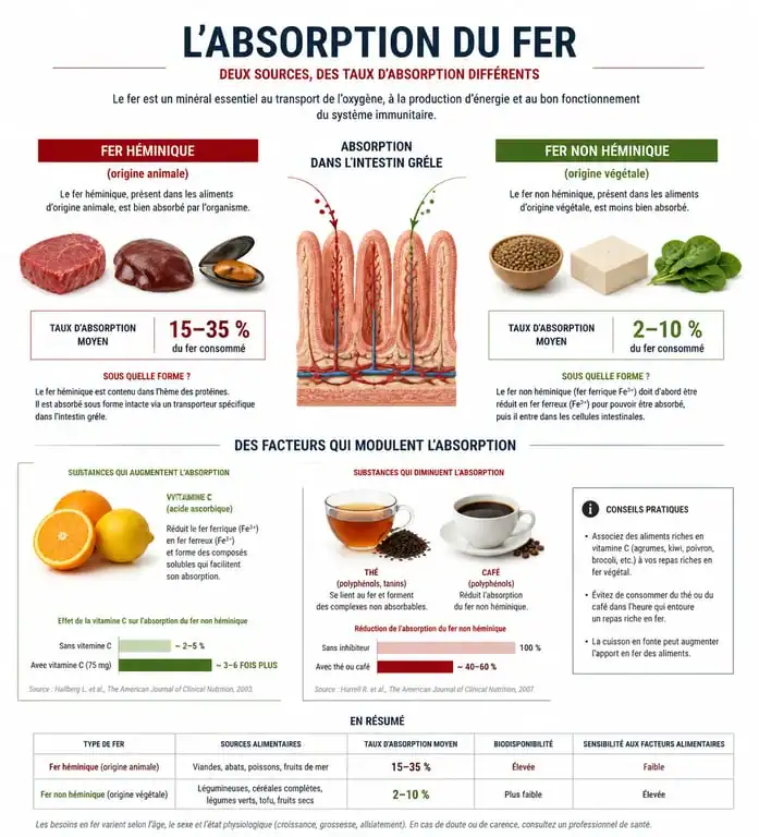 Infographie sur l'absorption du fer et les aliments riches en fer