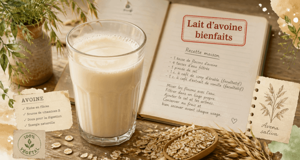 lait d avoine bienfaits sur table avec flocons et recette