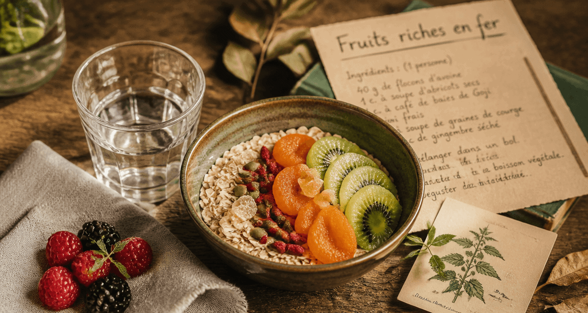 Bol de fruits riches en fer sur table