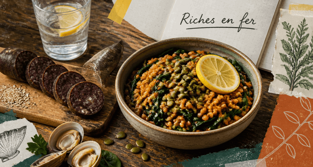 manque de fer quoi manger bol lentilles épinards boudin palourdes