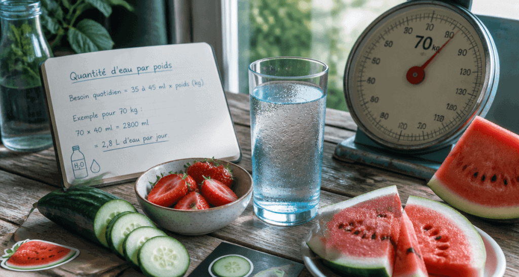 quantite d eau a boire par jour selon poids verre fruits balance