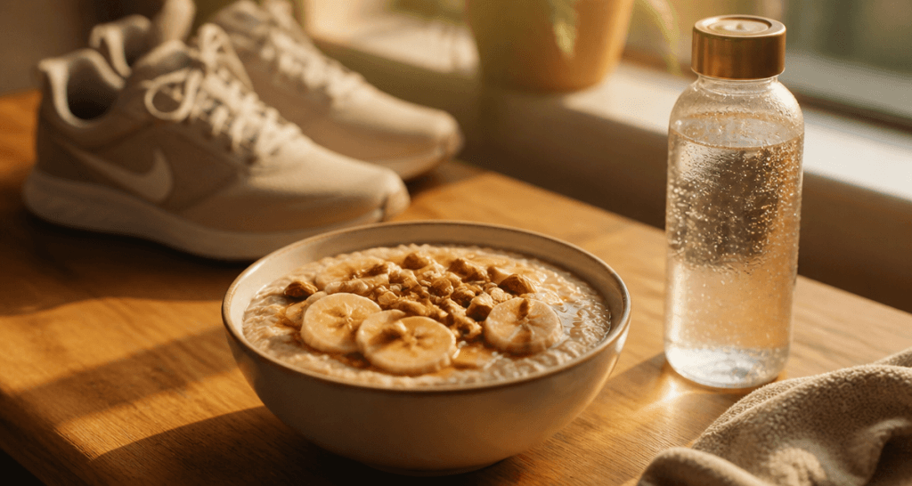 que manger avant le sport bol porridge et baskets