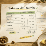 tableau des calories des aliments sur table avec aliments