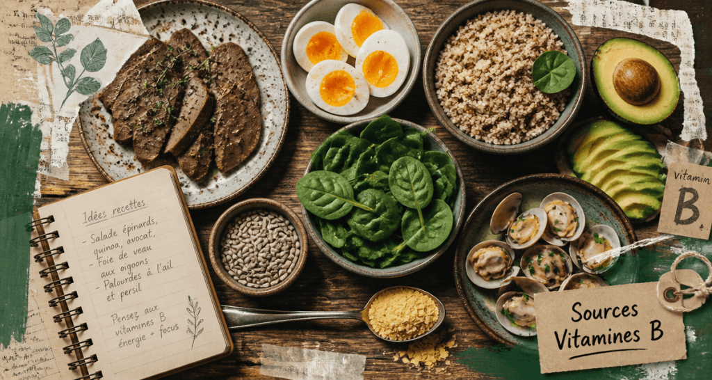 vitamine b dans quel aliment, aliments variés sur table