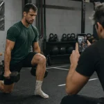 Fitness fonctionnel : fente avec haltères en salle de sport