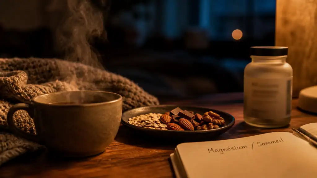 Magnésium et sommeil : tisane du soir, flacon de magnésium 300 mg