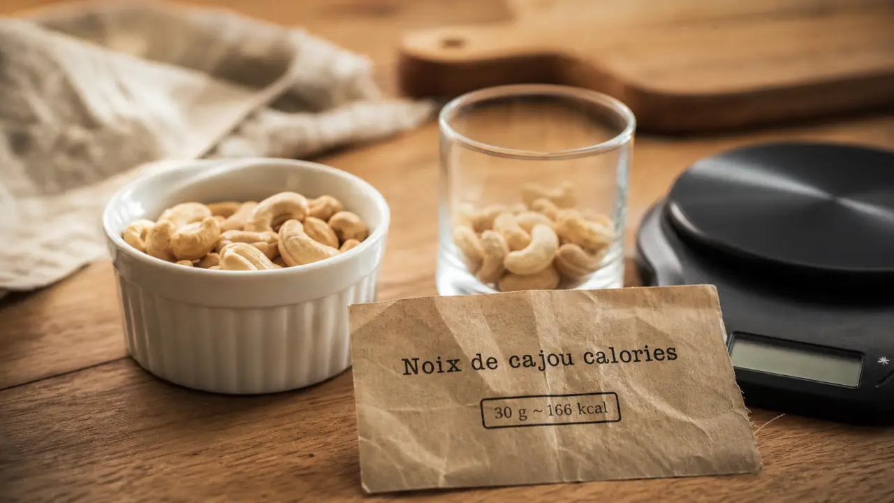 Noix de cajou calories : ramequin de noix et repère 30 g ~166 kcal