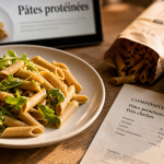 Pates proteine : assiette de pâtes protéinées aux pois chiches