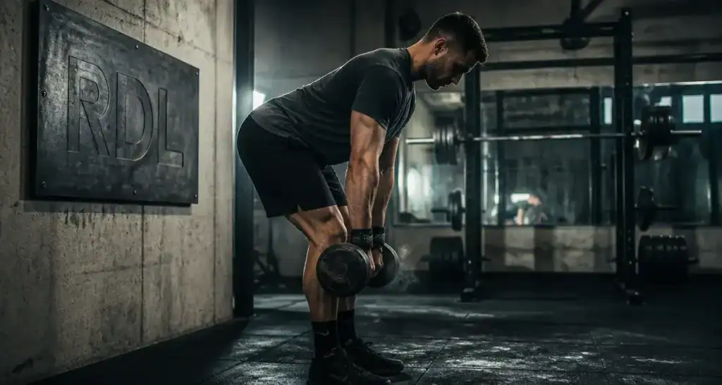 Soulevé de terre roumain : exécution avec buste incliné en salle de sport