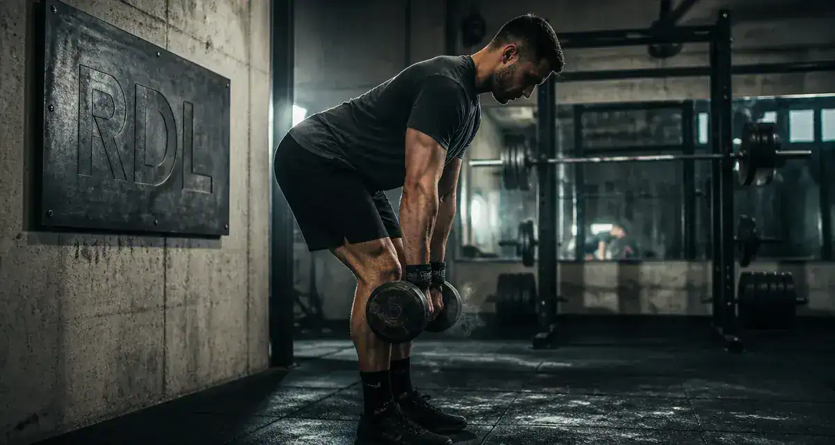Soulevé de terre roumain : exécution avec buste incliné en salle de sport