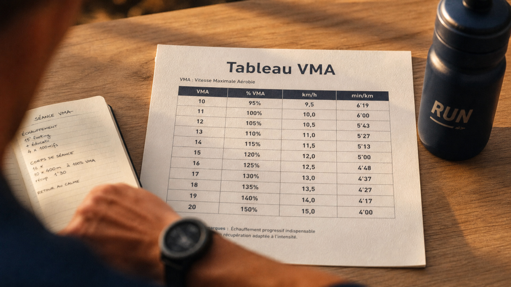 Tableaux VMA : convertir km/h et min/km
