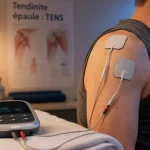 Électrostimulation tendinite épaule : électrodes sur l’épaule