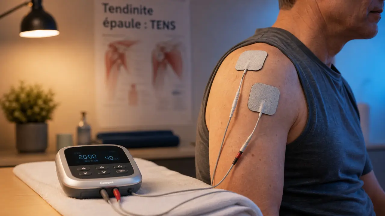 Électrostimulation tendinite épaule : électrodes sur l’épaule
