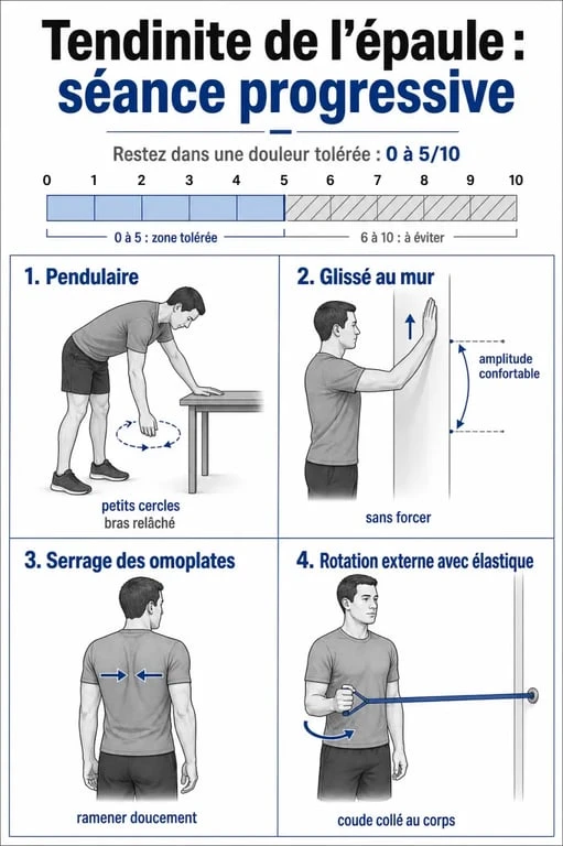 Exercices pour tendinite épaule en 4 étapes à domicile, de la mobilité au renforcement