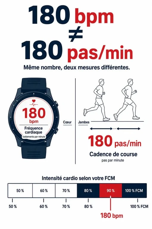 180 bpm course à pied : infographie sur la fréquence cardiaque et la cadence