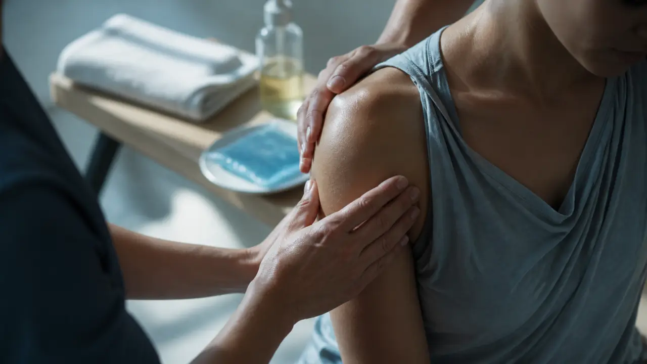 Tendinite épaule massage : effleurage sur l’épaule