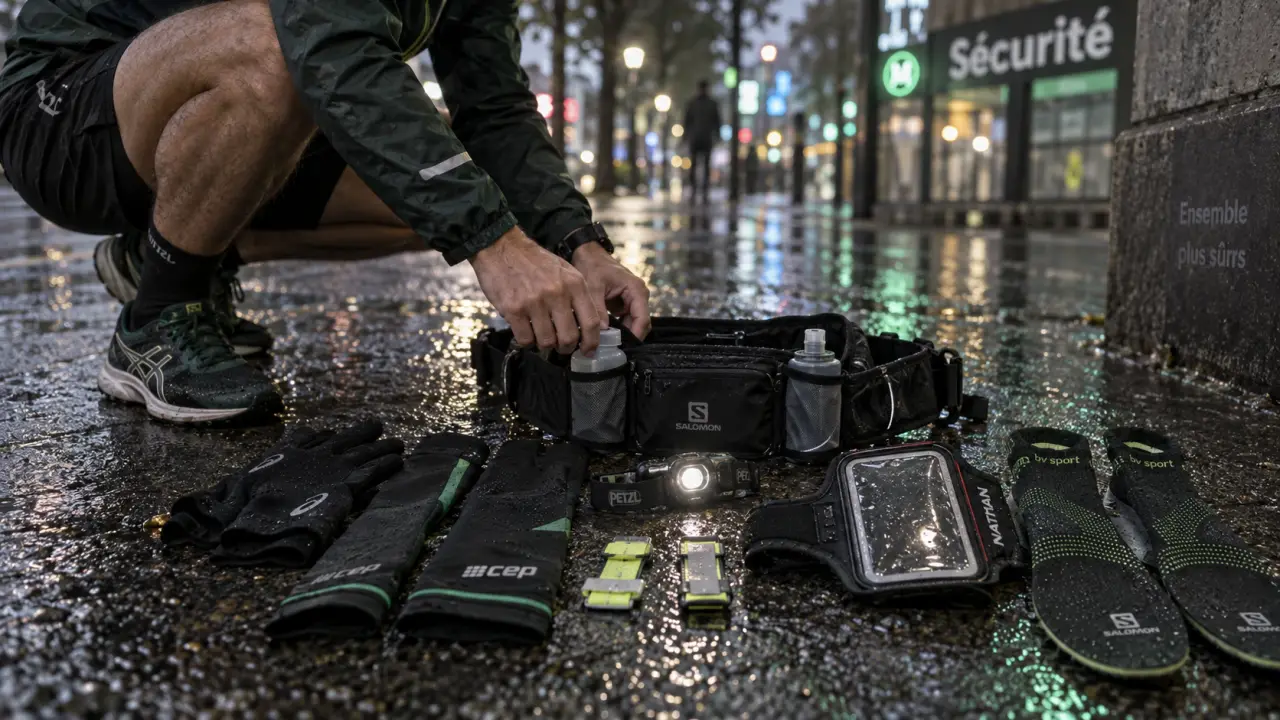 Accessoire pour la course à pied : ceinture de portage et lampe frontale pour running