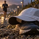 Casquette course à pied avec tissu respirant, sur sentier humide