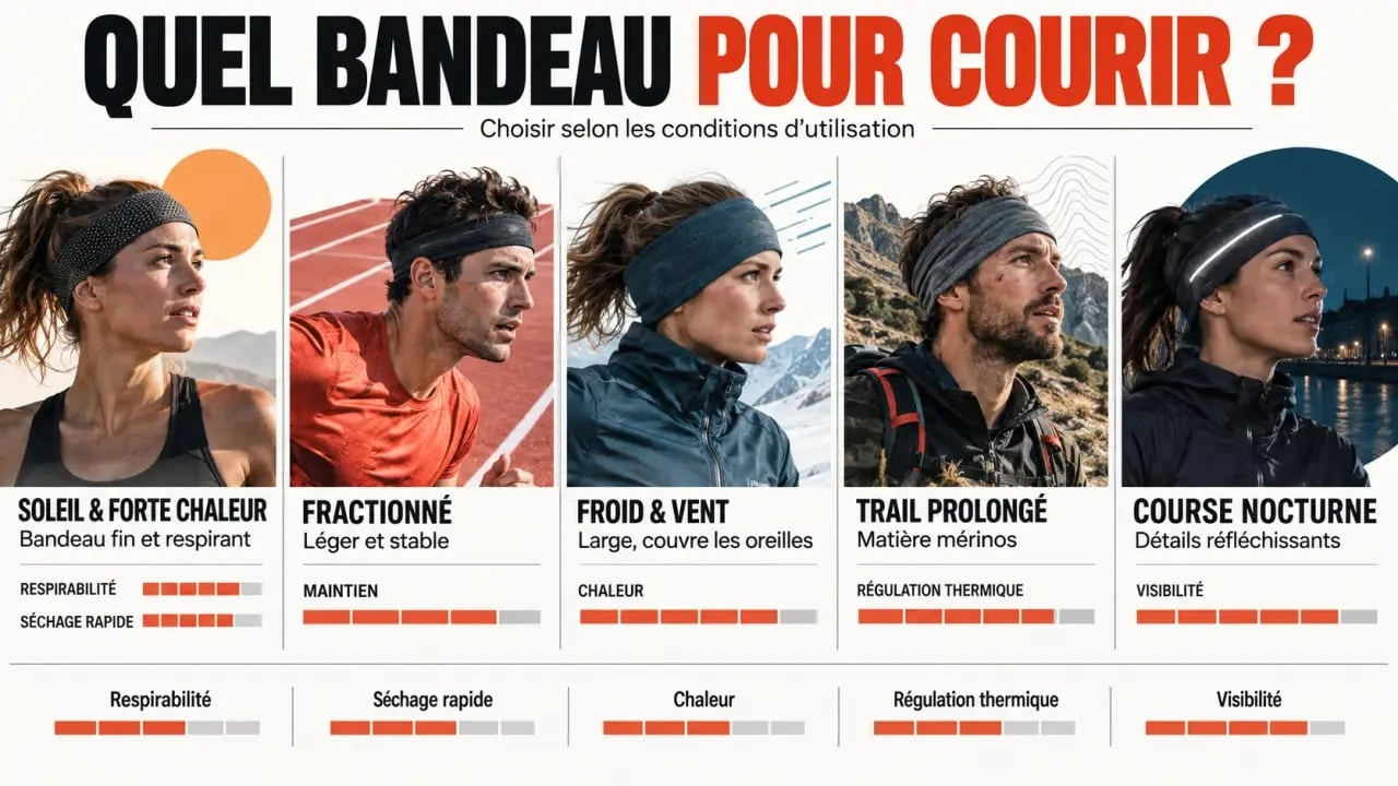 Bandeau course à pied adapté à la chaleur, au froid, au trail et à la course nocturne